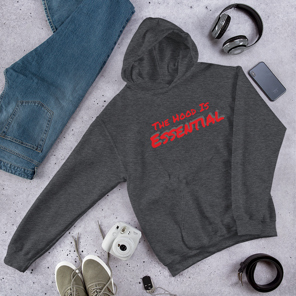 Essential (heavy hoodie with red type)