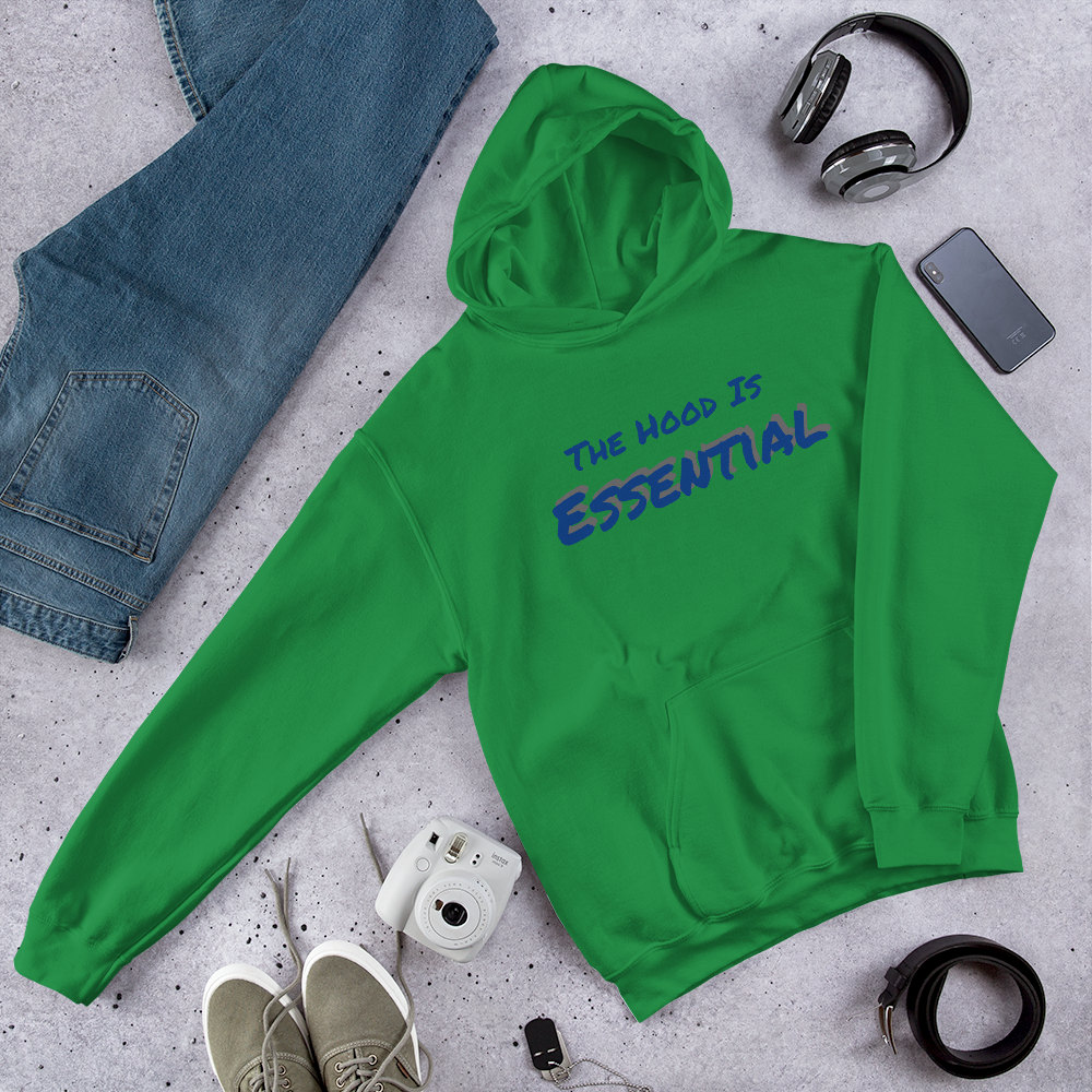 Essential (heavy hoodie with blue type)