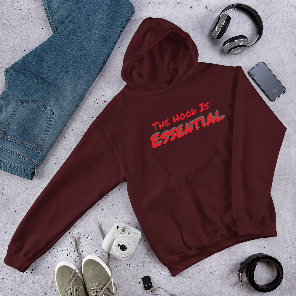 Essential (heavy hoodie with red type)