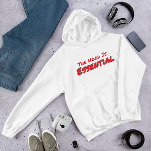 Essential (heavy hoodie with red type)